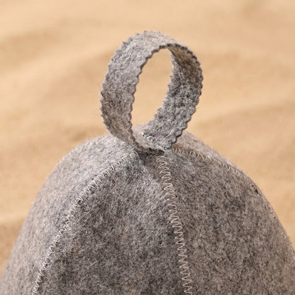 Close-up of the loop and white stitching on the Sawna sauna hat